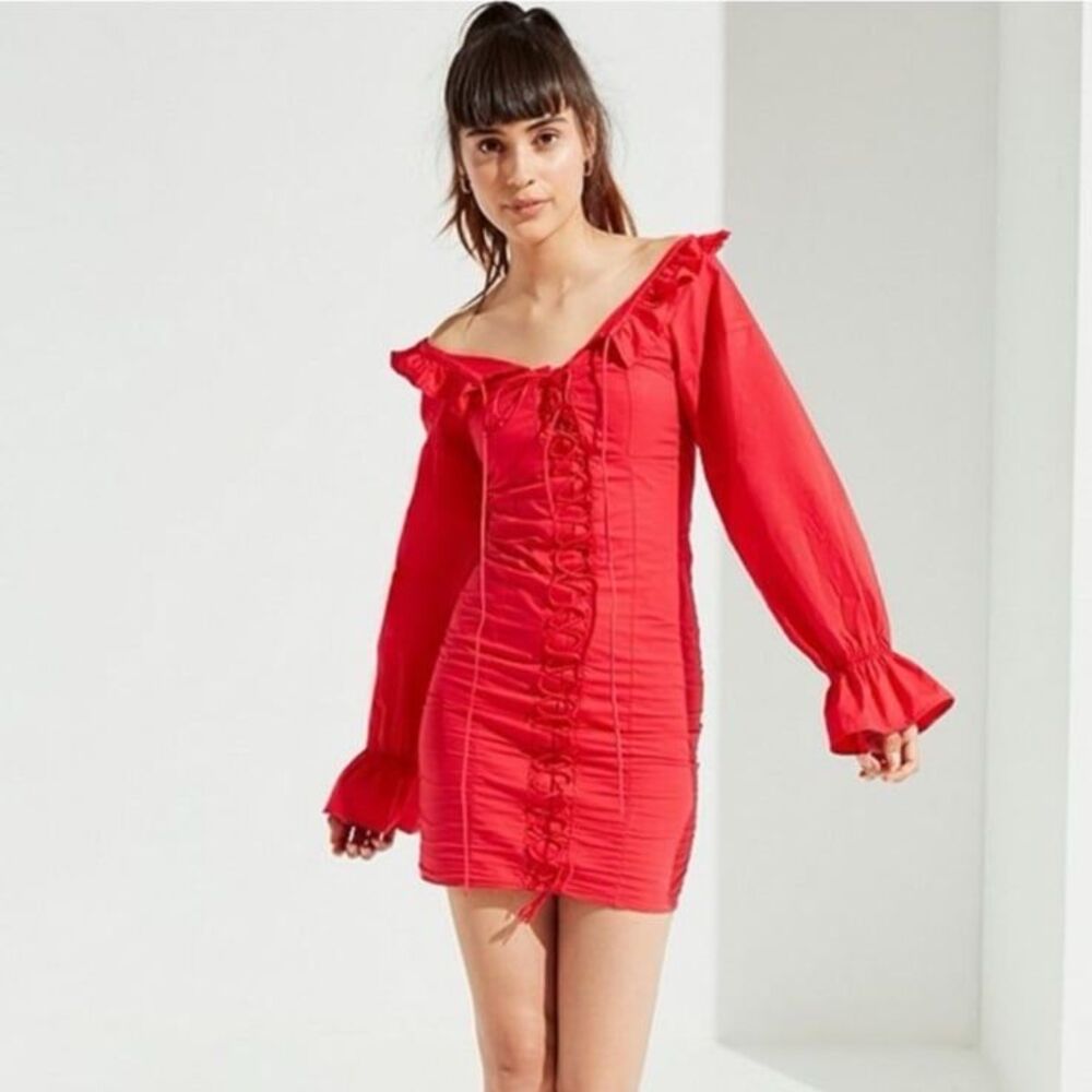 Lioness Red Ruffle Ruched Mini Dress
